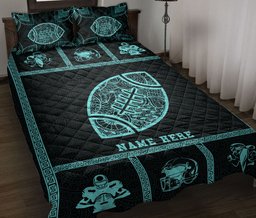 Personalized Football Quilt Bedding Set, Football Blue Patchwork Quilt Blanket With Pillowcases, Custom Name Duvet Cover Set