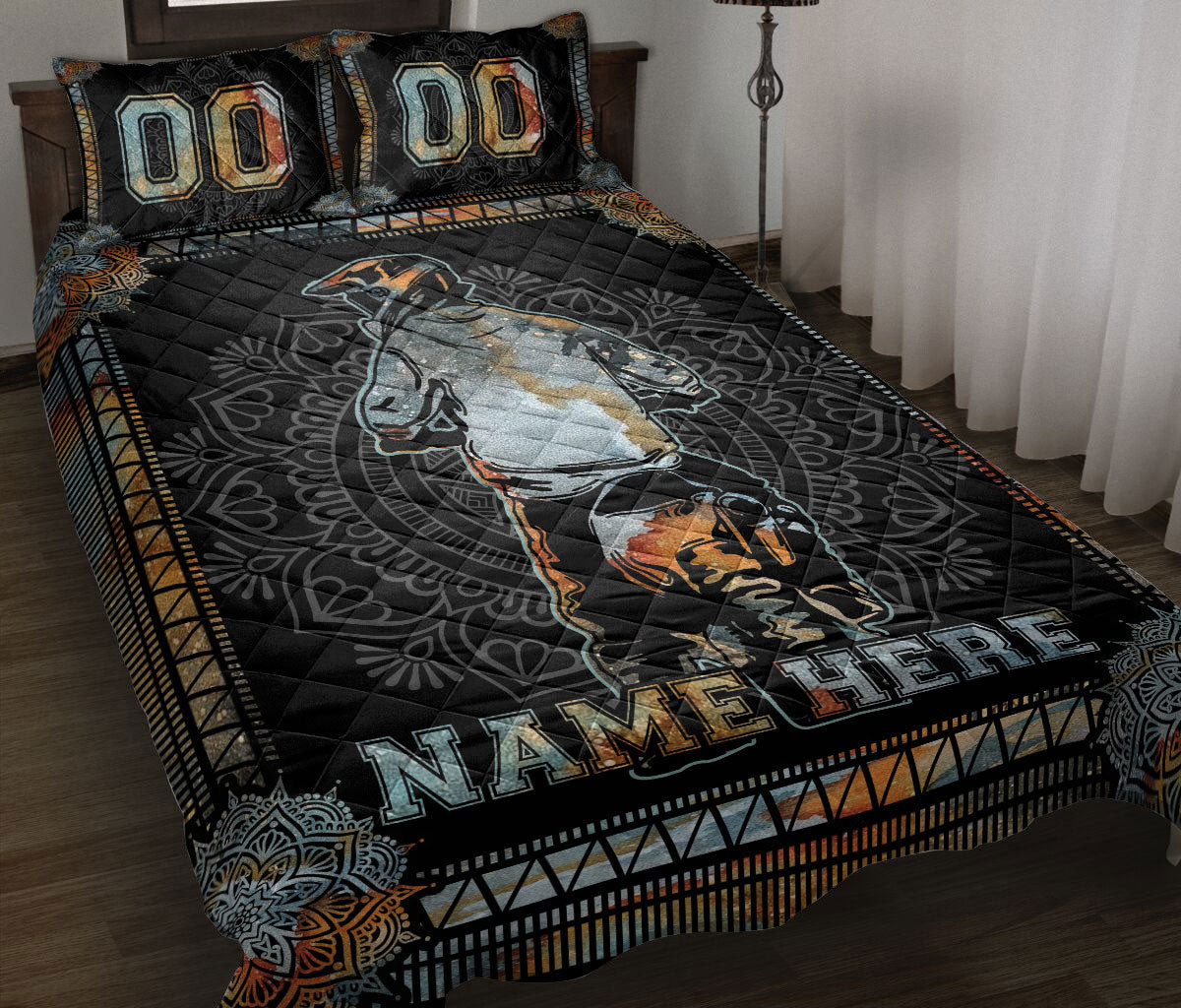 Personalized Motocross Quilt Bedding Set, Motocross Mandala Motorcycle Racing Quilt Blanket With Pillowcases, Duvet Cover Set