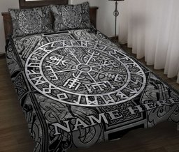 Personalized Viking Quilt Bedding Set, Viking Celtic Compass Vegvisir Circle Norse Runes Quilt Blanket With Pillowcases, Duvet Cover Set