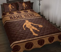Personalized Basketball Quilt Bedding Set, Basketball Quilt Blanket With Pillowcases, Custom Name Duvet Cover Set
