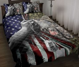 Personalized Veteran Quilt Bedding Set, Veteran Soldier Backpack Boost Military Army Quilt Blanket With Pillowcases, Custom Name Duvet Cover Set
