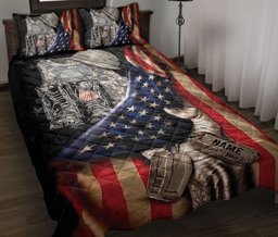 Personalized Veteran Quilt Bedding Set, Veteran Soldier Backpack Boost Military Army Quilt Blanket With Pillowcases, Custom Name Duvet Cover Set