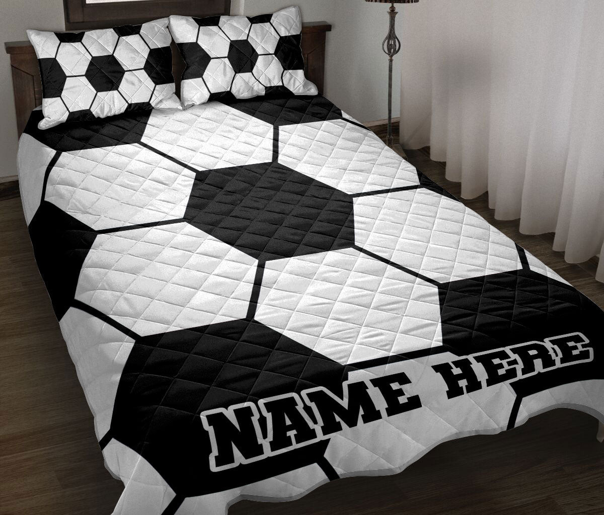 Personalized Soccer Quilt Bedding Set, Soccer Boy Son Men Quilt Blanket With Pillowcases, Custom Name Duvet Cover Set