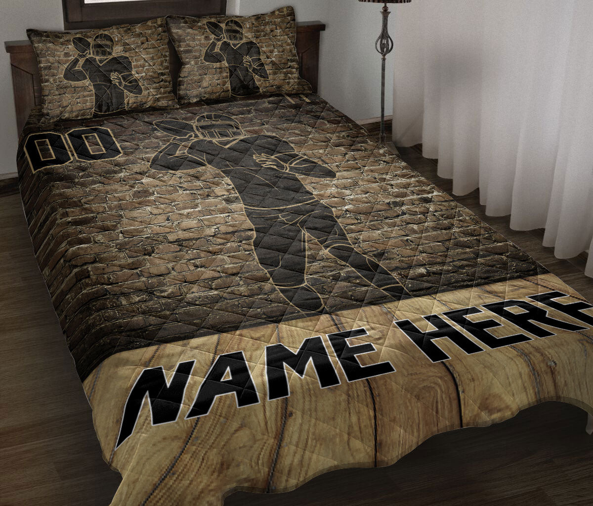 Personalized Football Quilt Bedding Set, American Football Player Throw Ball Quilt Blanket With Pillowcases, Duvet Cover Set