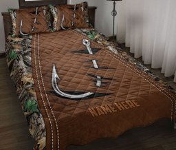 Personalized Fishing Quilt Bedding Set, Fishing Hook Quilt Blanket With Pillowcases, Custom Name Duvet Cover Set