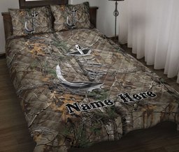 Personalized Fishing Quilt Bedding Set, Fishing Hook Quilt Blanket With Pillowcases, Custom Name Duvet Cover Set