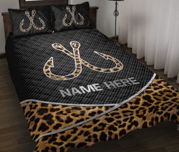 Personalized Fishing Quilt Bedding Set, Fishing Hook Quilt Blanket With Pillowcases, Custom Name Duvet Cover Set