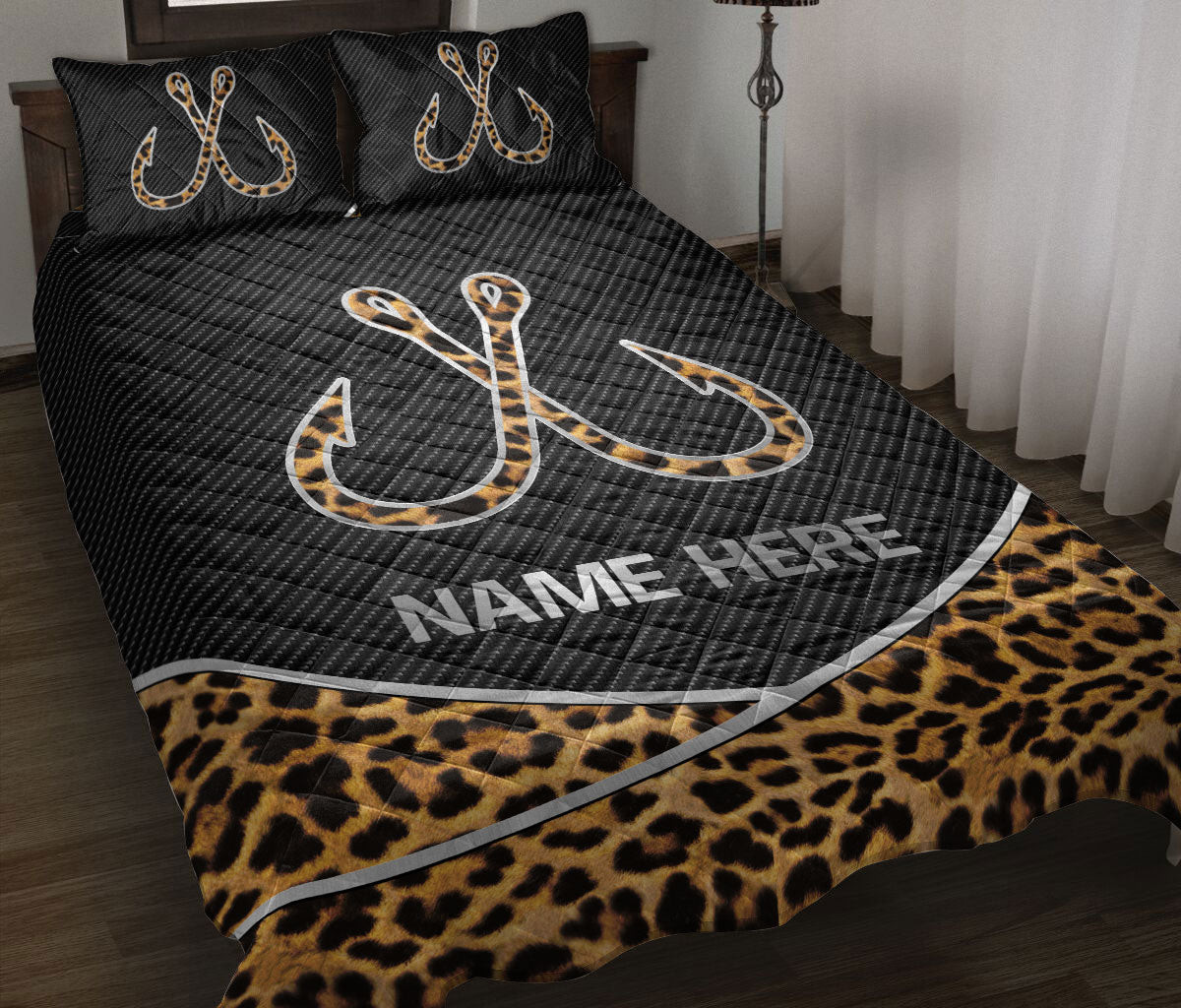 Personalized Fishing Quilt Bedding Set, Fishing Hook Quilt Blanket With Pillowcases, Custom Name Duvet Cover Set