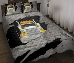 Personalized Trucker Quilt Bedding Set, Yellow Truck Crack Trucker Driver Quilt Blanket With Pillowcases, Custom Name Duvet Cover Set