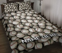 Personalized Baseball Quilt Bedding Set, Baseball White Ball Quilt Blanket With Pillowcases, Custom Name Duvet Cover Set, Sports Gifts
