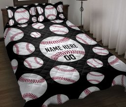Personalized Baseball Quilt Bedding Set, Baseball White Ball Quilt Blanket With Pillowcases, Custom Name Duvet Cover Set, Sports Gifts
