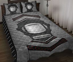 Personalized Football Quilt Bedding Set, American Football Carbon Stone Silver Quilt Blanket With Pillowcases, Custom Name Duvet Cover Set