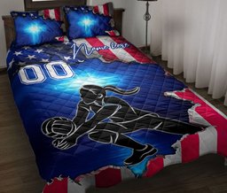 Personalized Volleyball Quilt Bedding Set, Christian Volleyball Girl US Flag Quilt Blanket With Pillowcases, Duvet Cover Set