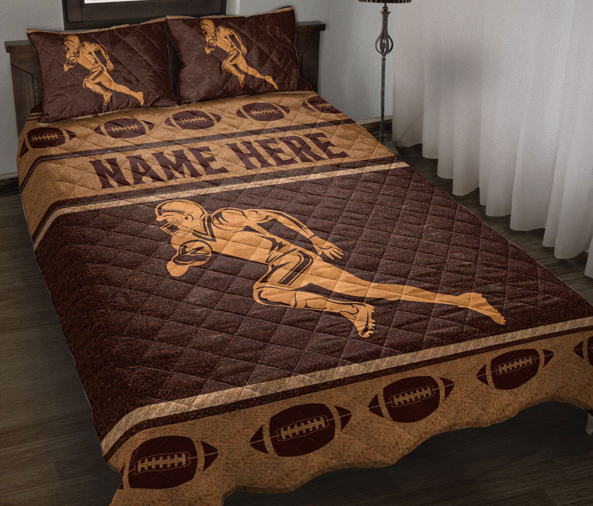 Personalized Football Quilt Bedding Set, Football Player Quilt Blanket With Pillowcases, Custom Name Duvet Cover Set