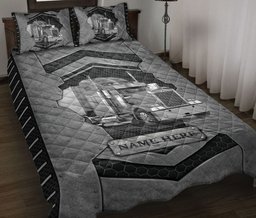 Personalized Trucker Quilt Bedding Set, Truck Trucker Truck Driver Carbon Stone Quilt Blanket With Pillowcases, Custom Name Duvet Cover Set