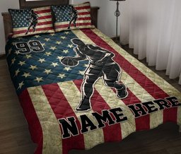 Personalized Basketball Quilt Bedding Set, Basketball Player US Flag Quilt Blanket With Pillowcases, Custom Name Duvet Cover Set