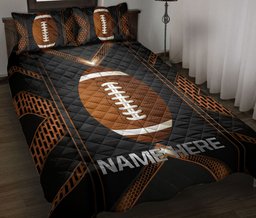 Personalized Football Quilt Bedding Set, Football Ball Carbon Quilt Blanket With Pillowcases, Custom Name Duvet Cover Set