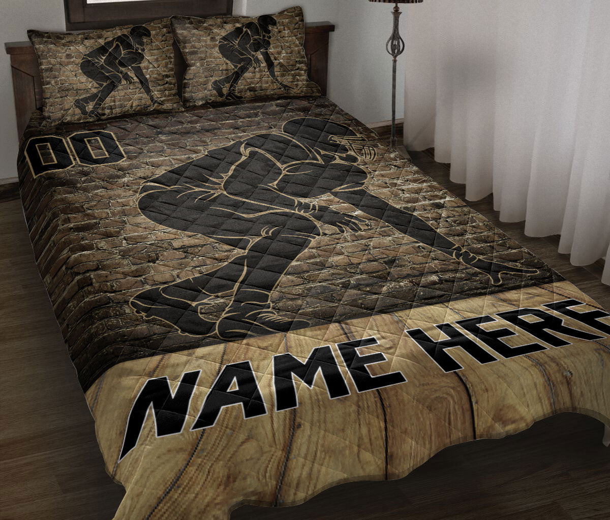Personalized Football Quilt Bedding Set, American Football Player Run Wall Quilt Blanket With Pillowcases, Duvet Cover Set