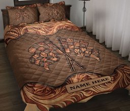 Personalized Racing Quilt Bedding Set, Wood Racing Checkered Flag Sculpture Quilt Blanket With Pillowcases, Custom Name Duvet Cover Set