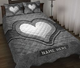 Personalized Golf Quilt Bedding Set, Golf Heart Gray Quilt Blanket With Pillowcases, Custom Name Duvet Cover Set