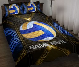 Personalized Volleyball Quilt Bedding Set, Volleyball Ball Carbon Quilt Blanket With Pillowcases, Custom Name Duvet Cover Set
