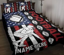 Personalized Football Quilt Bedding Set, American Football Player US Flag Quilt Blanket With Pillowcases, Custom Name Duvet Cover Set