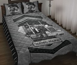 Personalized Trucker Quilt Bedding Set, Black Truck Trucker Driver Carbon Stone Quilt Blanket With Pillowcases, Custom Name Duvet Cover Set