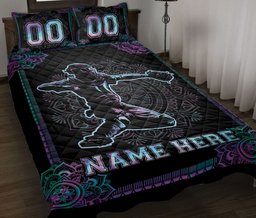 Personalized Baseball Quilt Bedding Set, Mandala Hologram Baseball Catcher Player Quilt Blanket With Pillowcases, Duvet Cover Set