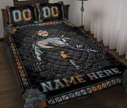 Personalized Baseball Quilt Bedding Set, Mandala Baseball Pitcher Boy Player Black Quilt Blanket With Pillowcases, Duvet Cover Set