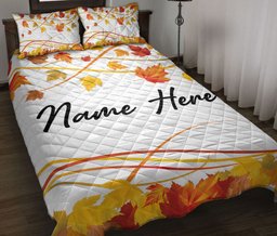 Personalized Quilt Bedding Set, Falling Autumn Leaves Quilt Blanket With Pillowcases, Custom Name Duvet Cover Set, Autumn Gift