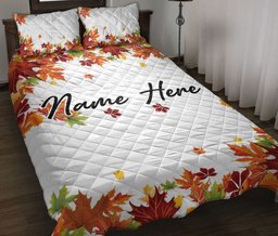 Personalized Quilt Bedding Set, Autumn Leaves Quilt Blanket With Pillowcases, Custom Name Duvet Cover Set, Autumn Gift