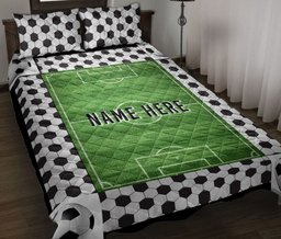 Personalized Soccer Quilt Bedding Set, Soccer Field Ball Quilt Blanket With Pillowcases, Custom Name Duvet Cover Set