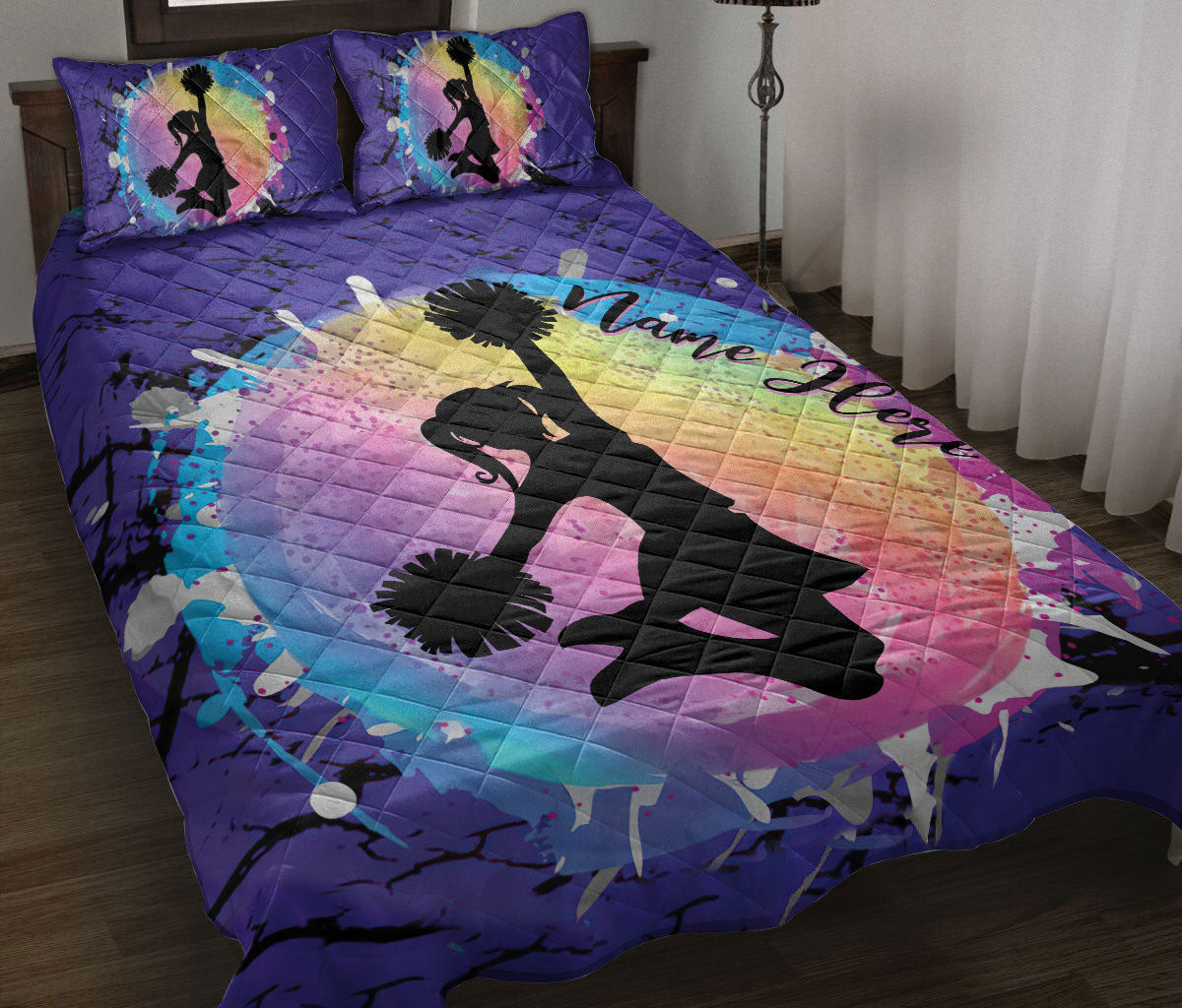 Personalized Cheerleading Quilt Bedding Set, Cheerleading Daughter Cheerleading Quilt Blanket With Pillowcases, Custom Name Duvet Cover Set