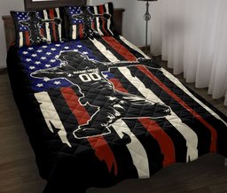Personalized Baseball Quilt Bedding Set, American US Flag Baseball Player Quilt Blanket With Pillowcases, Duvet Cover Set