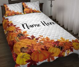 Personalized Quilt Bedding Set, Autumn Pumpkin Harvest Quilt Blanket With Pillowcases, Custom Name Duvet Cover Set, Autumn Gift