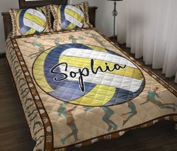 Personalized Volleyball Quilt Bedding Set, Volleyball Ball Quilt Blanket With Pillowcases, Custom Name Duvet Cover Set