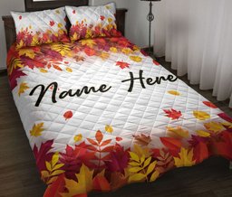 Personalized Quilt Bedding Set, Autumn Leaves Falling Quilt Blanket With Pillowcases, Custom Name Duvet Cover Set, Autumn Gift