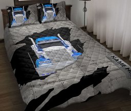 Personalized Trucker Quilt Bedding Set, Blue Truck Crack Trucker Driver Quilt Blanket With Pillowcases, Custom Name Duvet Cover Set