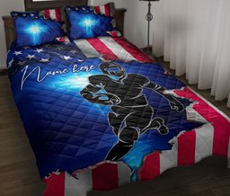 Personalized Football Quilt Bedding Set, America Football Player Blue JesusCross Quilt Blanket With Pillowcases, Duvet Cover Set