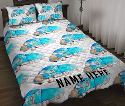 Personalized Trucker Quilt Bedding Set, Turquoise Truck Trucker Driver Quilt Blanket With Pillowcases, Custom Name Duvet Cover Set