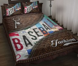 Personalized Baseball Quilt Bedding Set, Baseball Quilt Blanket With Pillowcases, Custom Name Duvet Cover Set, Sports Gifts