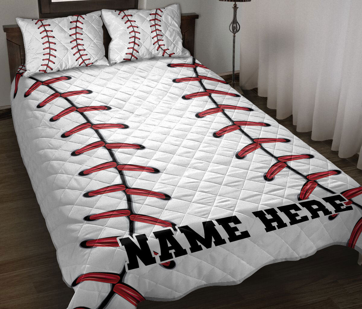 Personalized Baseball Quilt Bedding Set, Baseball Quilt Blanket With Pillowcases, Custom Name Duvet Cover Set, Sports Gifts