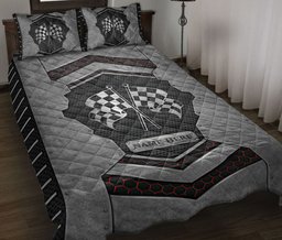 Personalized Racing Quilt Bedding Set, Racing Checkered Carbon Stone Silver Quilt Blanket With Pillowcases, Custom Name Duvet Cover Set