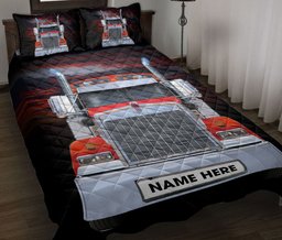 Personalized Trucker Quilt Bedding Set, Red Truck Love Trucker Driver Quilt Blanket With Pillowcases, Custom Name Duvet Cover Set