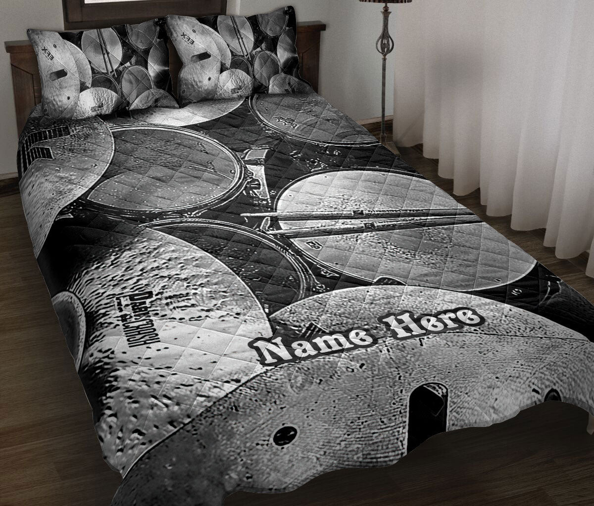 Personalized Drum Quilt Bedding Set, Drums Drum Quilt Blanket With Pillowcases, Custom Name Duvet Cover Set