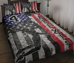 Personalized Volleyball Quilt Bedding Set, Volleyball Girl US Flag Black Quilt Blanket With Pillowcases, Custom Name Duvet Cover Set