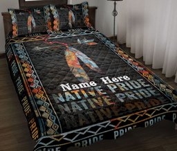 Personalized Quilt Bedding Set, Native American Pride Indigeno USIndian Quilt Blanket With Pillowcases, Custom Name Duvet Cover Set