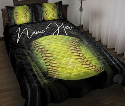 Personalized Softball Quilt Bedding Set, Softball Balls Quilt Blanket With Pillowcases, Custom Name Duvet Cover Set