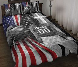 Personalized Softball Quilt Bedding Set, Softball Playerian US Flag Cross Quilt Blanket With Pillowcases, Duvet Cover Set