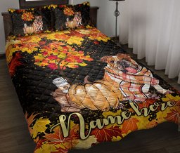 Personalized Bulldog Quilt Bedding Set, English Bulldog Pumpkin Autumn Happy Fall Y'All Quilt Blanket With Pillowcases, Duvet Cover Set